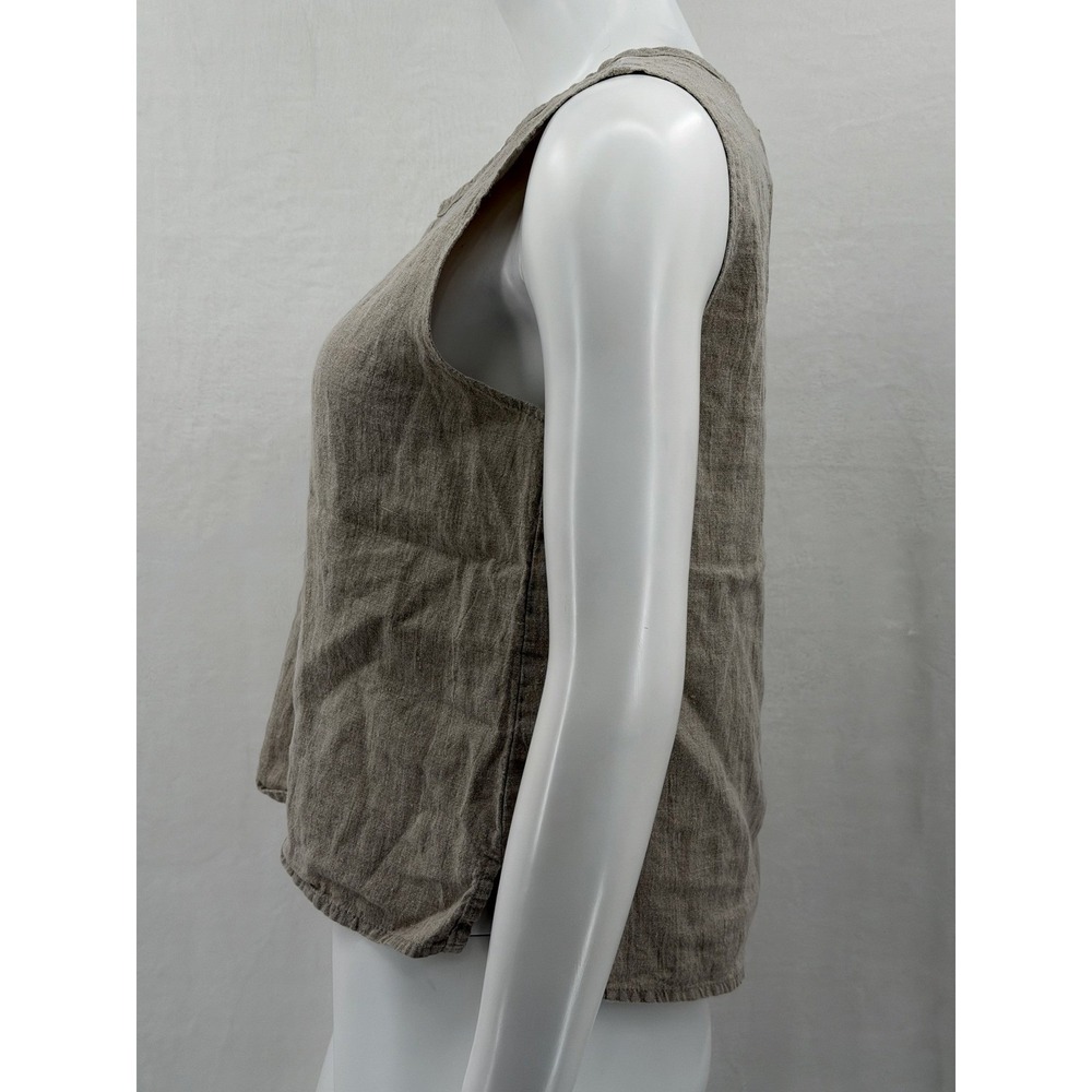 Flax Top Womens Small Tan 100% Linen Tank Sleeveless Lagenlook Beach Lightweight - Picture 4 of 9